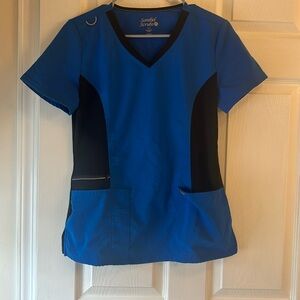 Sanibel Scrubs size small 3 pocket top royal blue and black